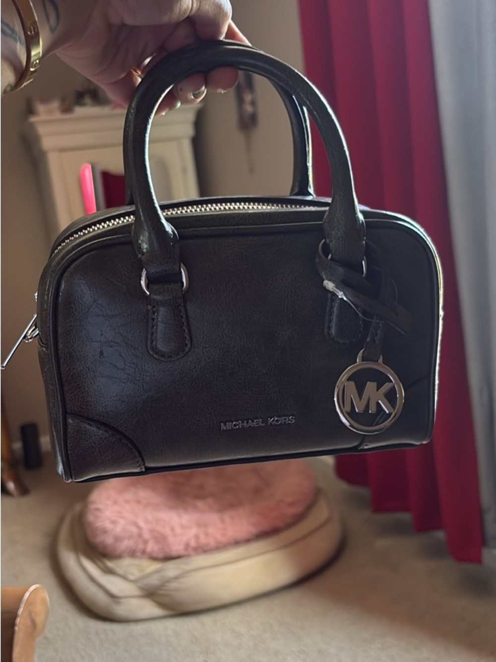 Michael Kors Black Mini Satchel with MK Charm